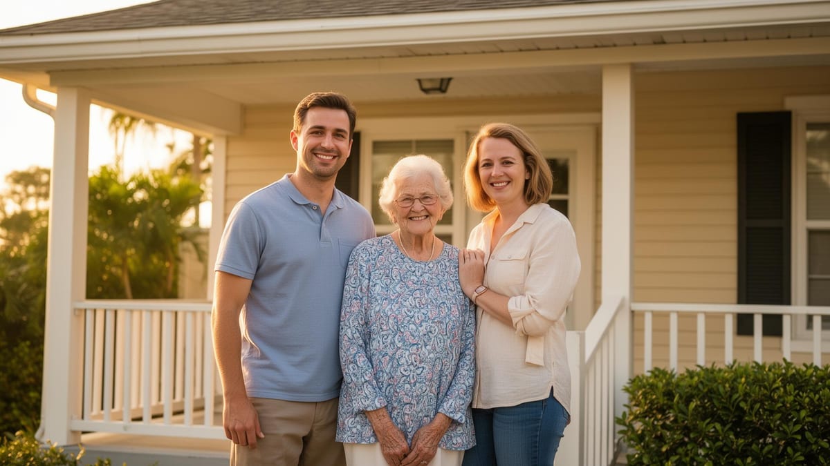 A family meeting with a senior parent at a kitchen table
